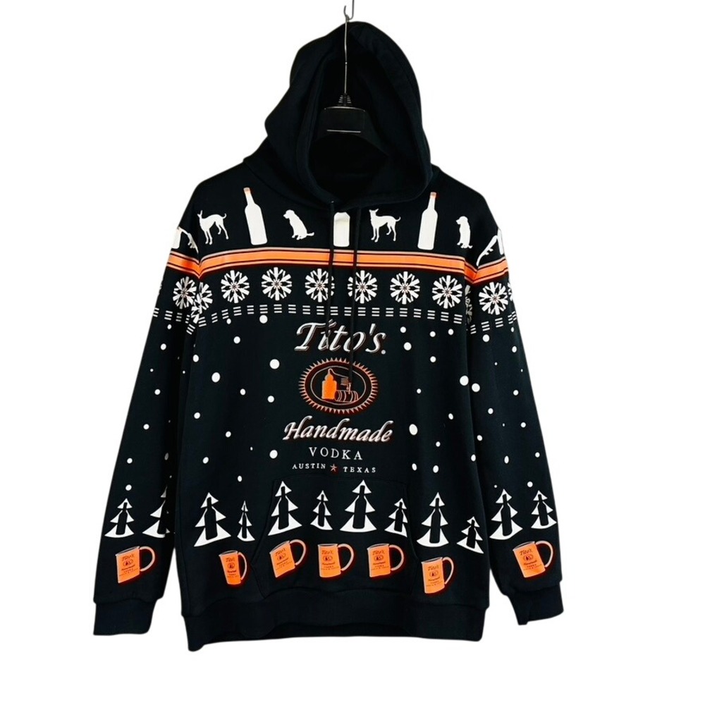 Tito's Mens Hoodie Sweatshirt XL Black Vodka Embroidered Austin Texas Handmade